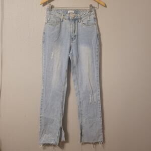 Avec Les Filles‎ Straight Tuxedo Split Jeans Size 26 Helms Mid Rise Light Wash